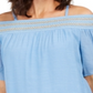 JM Collection Women's Smocked Off the Shoulder Gauze Top Blue Size XX-Large