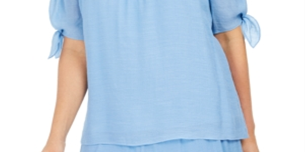 JM Collection Women's Smocked Off the Shoulder Gauze Top Blue Size XX-Large