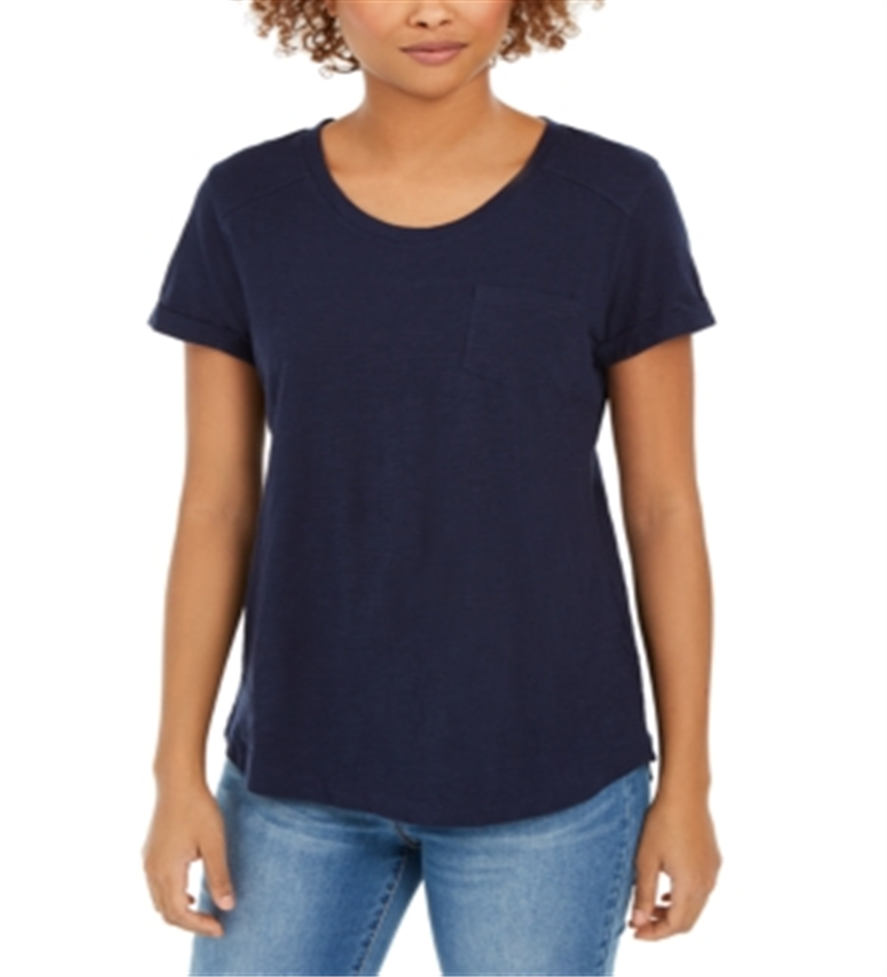 Style & Co Women's Cotton Crew Neck T-Shirt Blue Size Medium