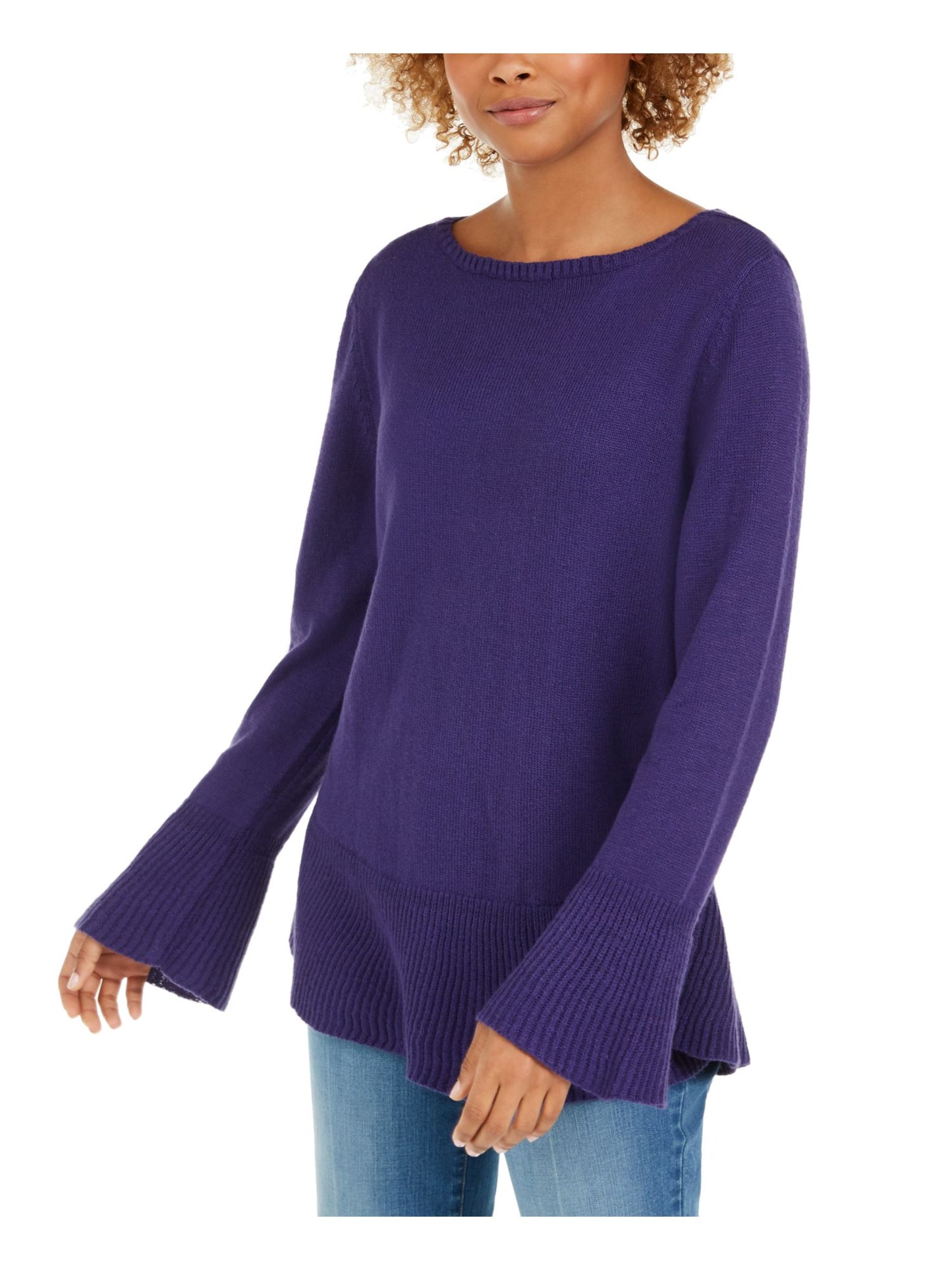 Style & Co Women's Bell Sleeve Jewel Neck Sweater Purple Size Petite Medium