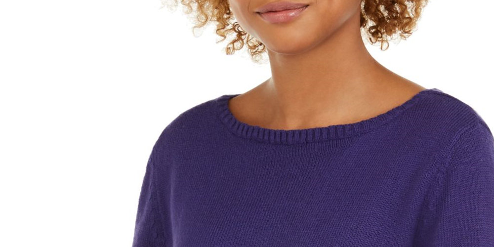 Style & Co Women's Bell Sleeve Jewel Neck Sweater Purple Size Petite Medium
