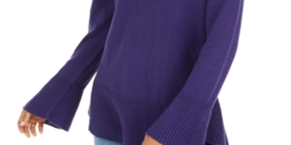 Style & Co Women's Bell Sleeve Jewel Neck Sweater Purple Size Petite Medium