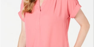 Charter Club Women's Split Neck Top Pink Size Small