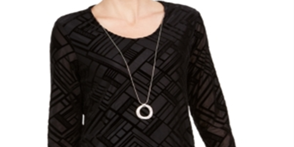 JM Collection Women's Velvet Necklace Top Black Size Petite L