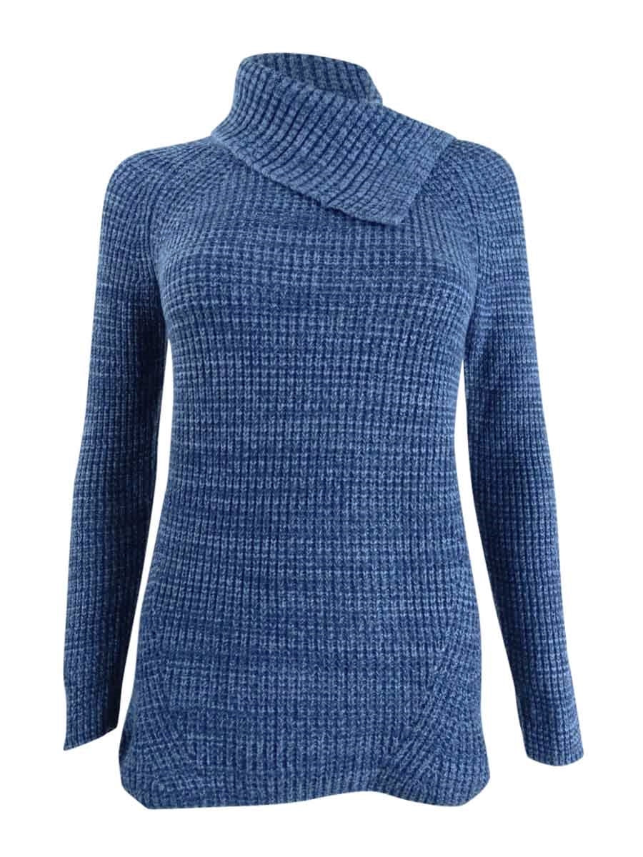 Style & Co Women's Pointelle Envelope Neck Sweater Blue Size Petite Small