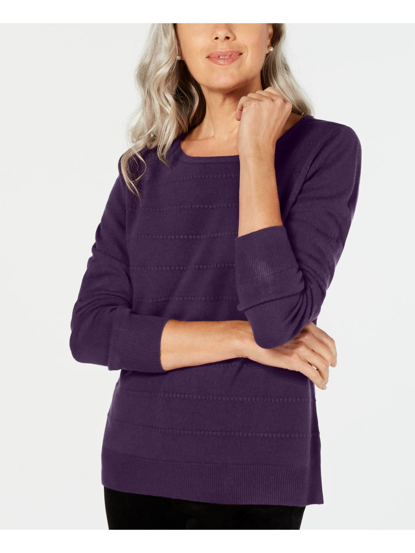 Karen Scott Women's Ottoman Stitch Sweater Purple Size Petite Medium