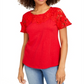 Charter Club Women's Cotton Lace Embellished T-Shirt Red Size X-Large