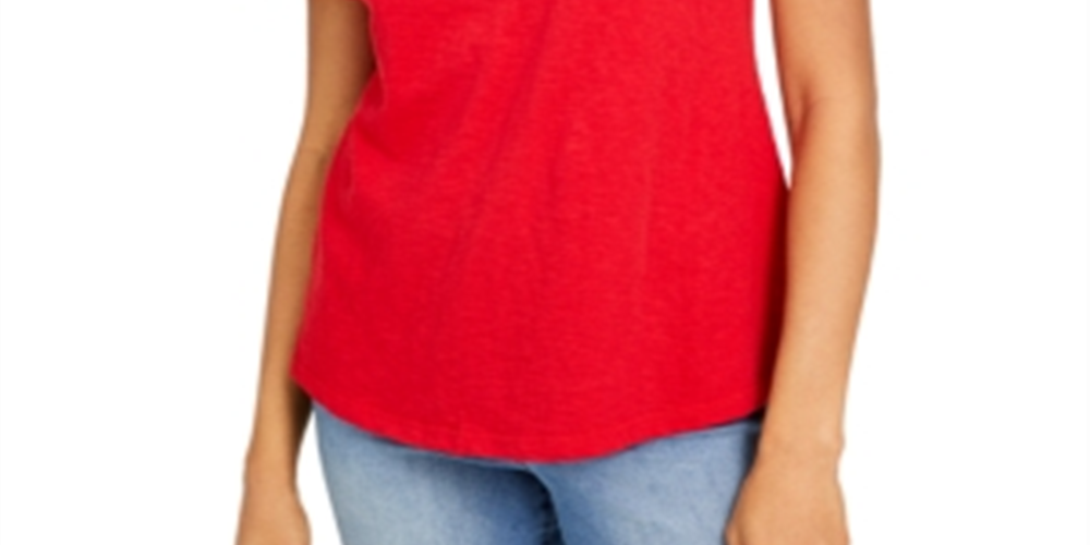 Charter Club Women's Cotton Lace Embellished T-Shirt Red Size X-Large