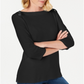 Karen Scott Women's Grommet Trim 3/4 Sleeve Top Black Size Medium