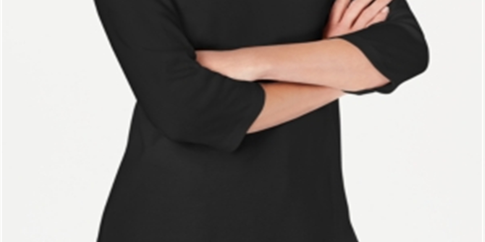 Karen Scott Women's Grommet Trim 3/4 Sleeve Top Black Size Medium