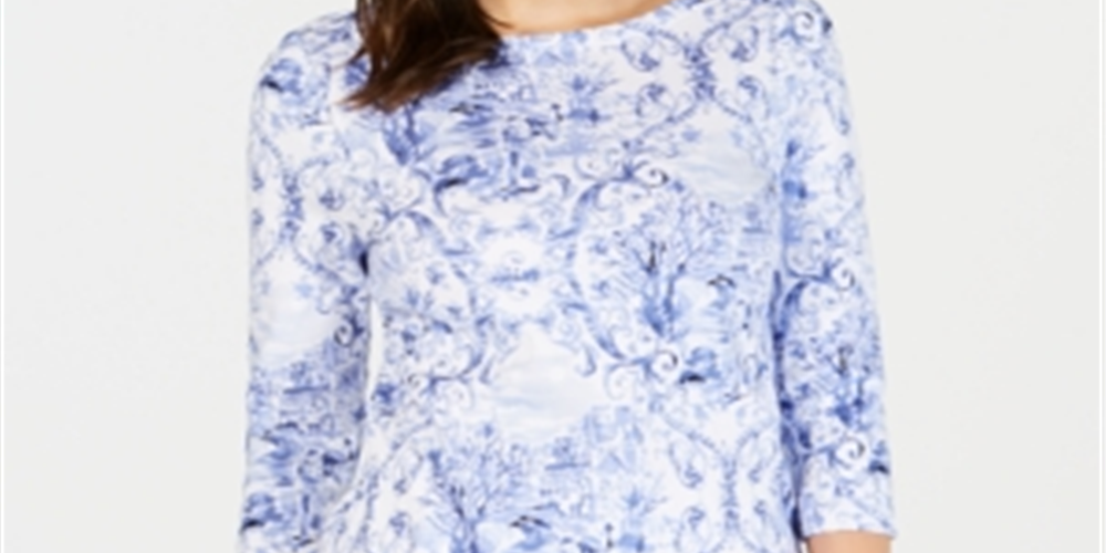 Charter Club Women's Printed Boat Neck Top White Size X-Small