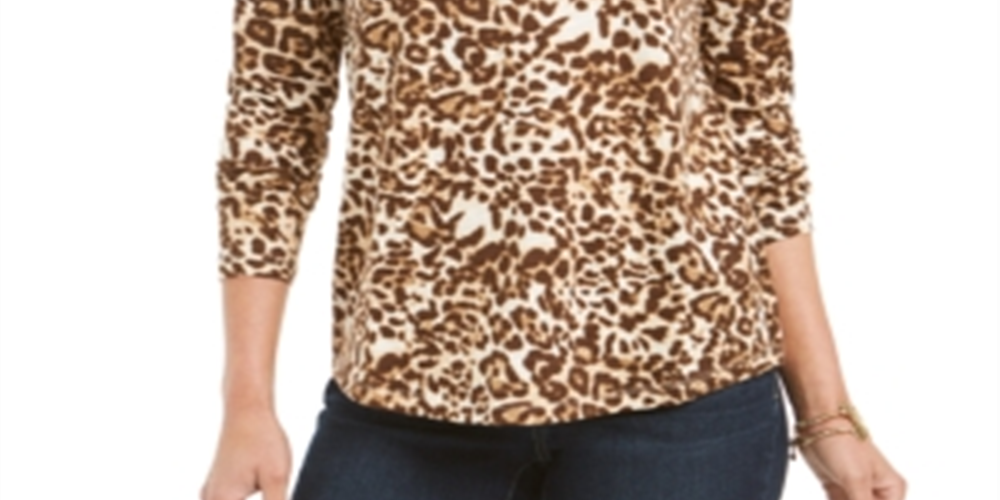 Style & Co Women's Animal Print Top Brown Size Large