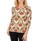 JM Collection Women's Printed Jacquard Top Brown Multi Size Petite XL