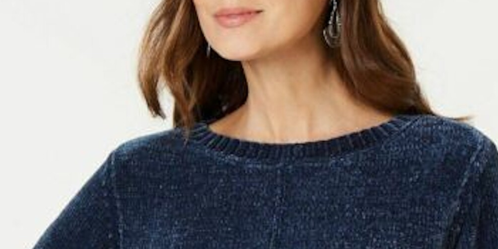 Style & Co Women's Textured Heather Long Sleeve Crew Neck Blouse Sweater Blue Size XS