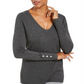 JM Collection Women's Embellished Sleeve V Neck Sweater Gray Size Large