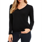 Charter Club Women's Merino Wool Button Cuff V Neck Sweater Black Size Small