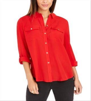 Charter Club Women's Two Pocket Shirt Red Size Medium