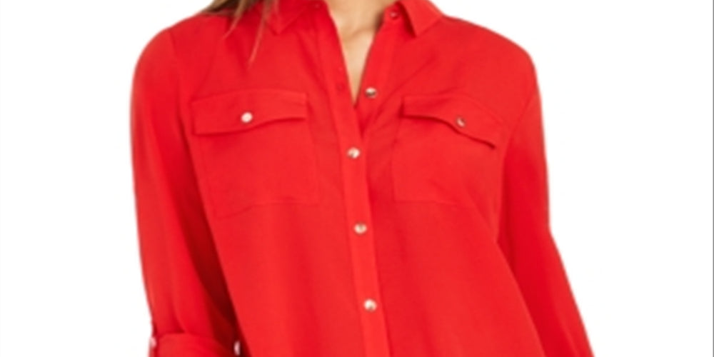 Charter Club Women's Two Pocket Shirt Red Size Medium