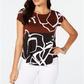 Alfani Women's Wave Print Top Brown Size Petite
