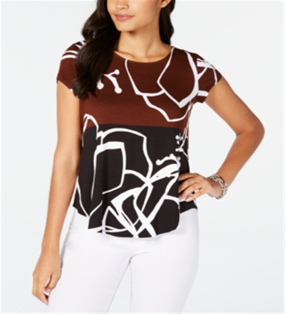 Alfani Women's Wave Print Top Brown Size Petite