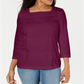Karen Scott Women's Lace Square Neck 3/4 Sleeve Top Red Size Petite Medium