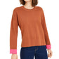 Bar III Women's Long Sleeve Jewel Neck Top Brown Size X-Large