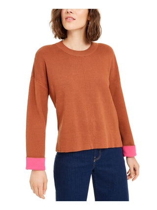 Bar III Women's Long Sleeve Jewel Neck Top Brown Size X-Large
