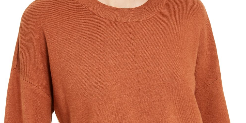 Bar III Women's Long Sleeve Jewel Neck Top Brown Size X-Large