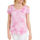 JM Collection Women's Printed Cold Shoulder Scoop Neck Top Pink Size X-Large