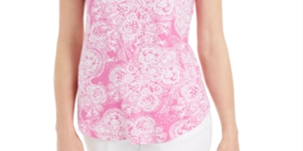 JM Collection Women's Printed Cold Shoulder Scoop Neck Top Pink Size X-Large