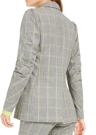 Bar III Women's Double Breasted Plaid Notch Collar Blazer Gray Size X-Large