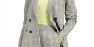 Bar III Women's Double Breasted Plaid Notch Collar Blazer Gray Size X-Large
