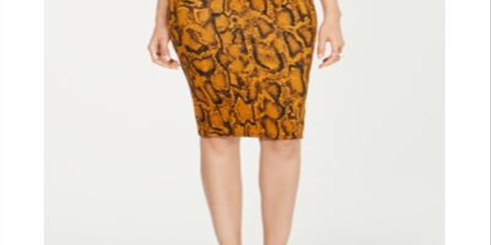 Thalia Sodi Women's Zipper Printed Scuba Skirt Yellow Size Large