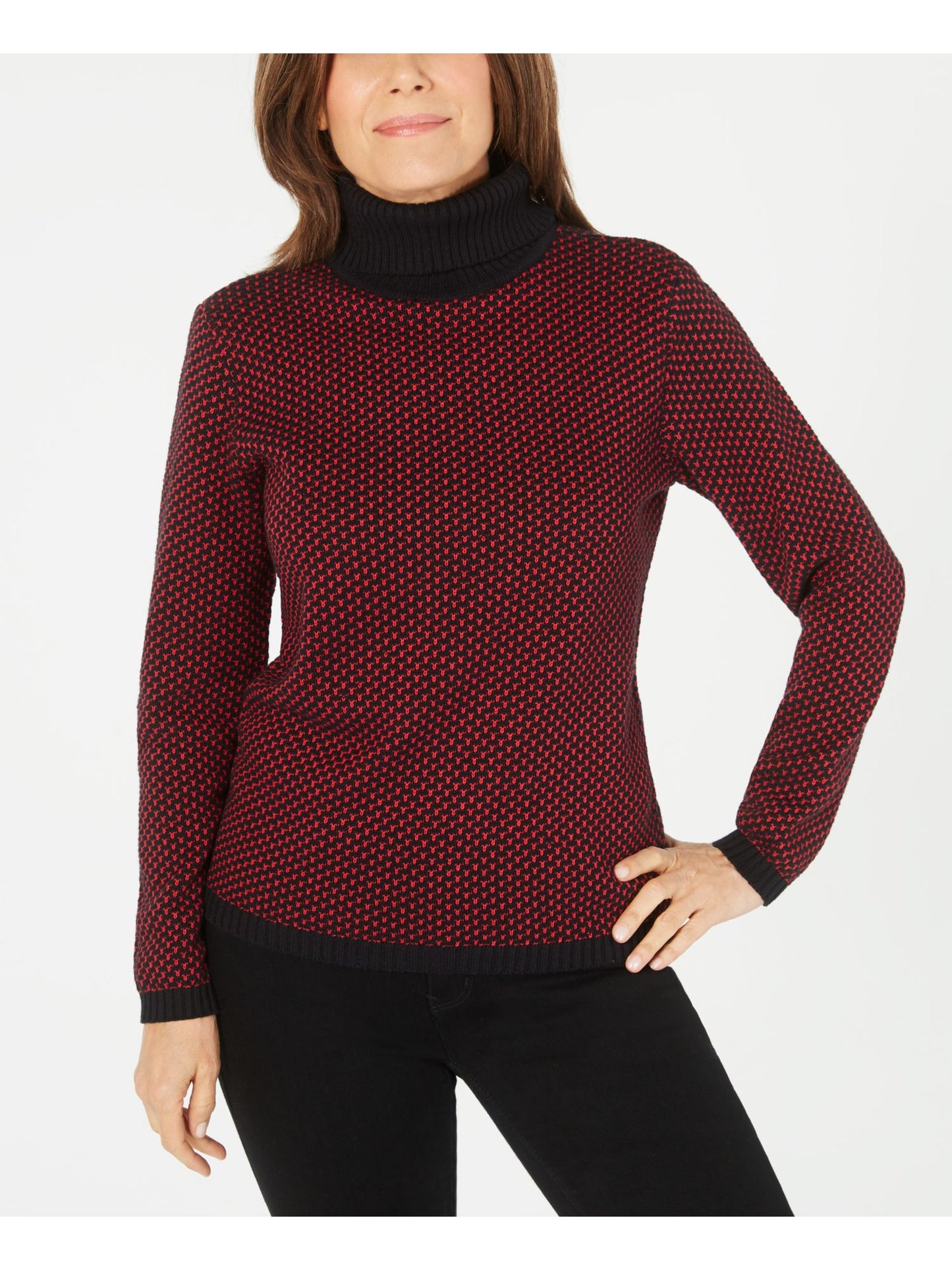 Karen Scott Women's Printed Long Sleeve Sweater Red Size X-Small