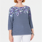 Karen Scott Women's Floral Striped Boat Neck Top Blue Size Petite X-Large