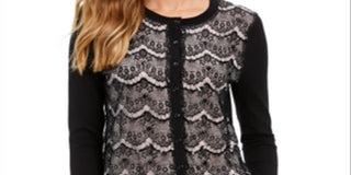 Charter Club Women's Lace Sequin Button Sweater Pink Size Small