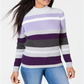Karen Scott Women's Striped Mock Neck Cotton Sweater Purple Size Small
