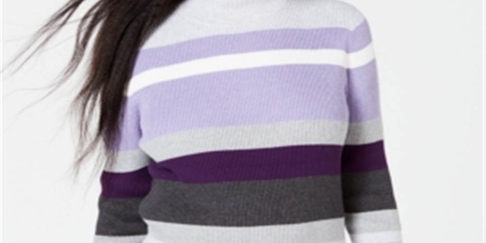 Karen Scott Women's Striped Mock Neck Cotton Sweater Purple Size Small
