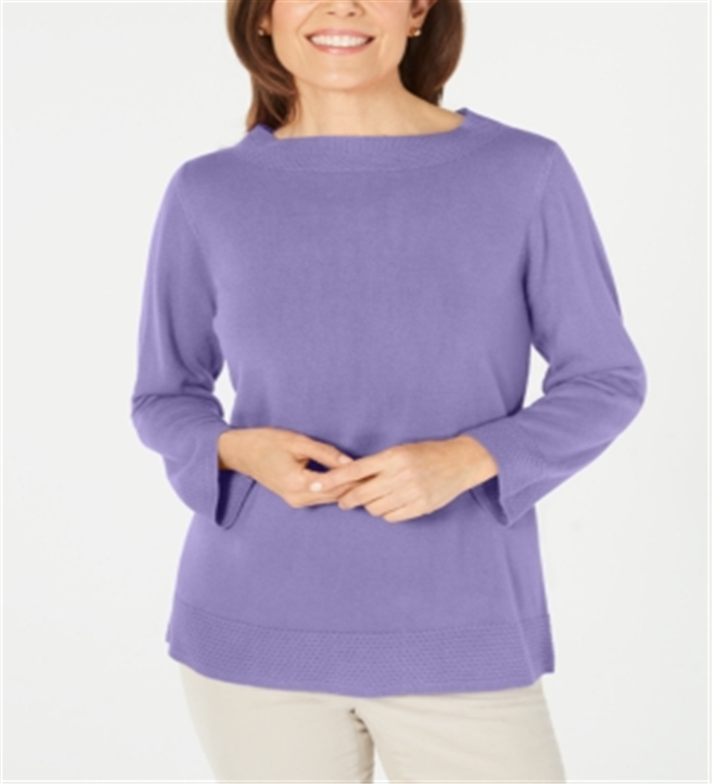 Karen Scott Women's Bateau Neck Long Sleeve Sweater Purple Size Small