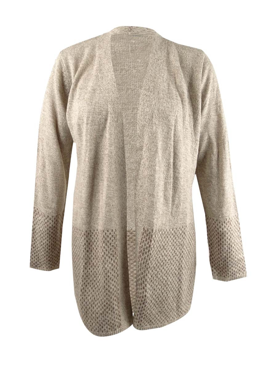 Karen Scott Women's Open Front Contrast Trim Cardigan Brown Size XX-Large