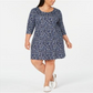 Karen Scott Women's Floral Print Swing Dress Blue Size Petite Small