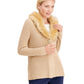 JM Collection Women's Holiday Party Faux Fur Collar Sweater Brown Size X-Large