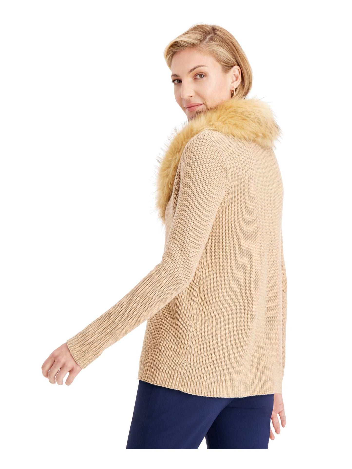 JM Collection Women's Holiday Party Faux Fur Collar Sweater Brown Size X-Large