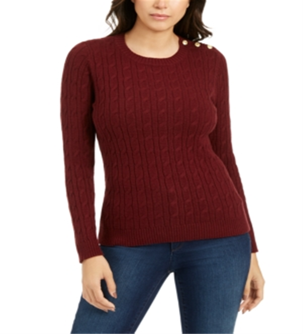 Charter Club Women's Textured Embellished Patterned Long Sleeve Jewel Neck Sweater Red Size X-Large