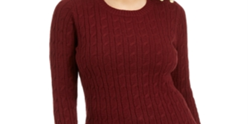 Charter Club Women's Textured Embellished Patterned Long Sleeve Jewel Neck Sweater Red Size X-Large