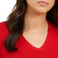 Charter Club Women's Ribbed Textured Long Sleeve V Neck T-Shirt Red Size Petite Small