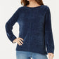 Style & Co Women's Textured Heather Long Sleeve Crew Neck Blouse Sweater Blue Size Large