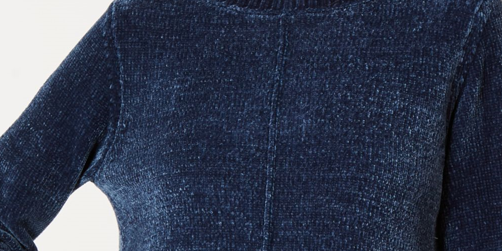 Style & Co Women's Textured Heather Long Sleeve Crew Neck Blouse Sweater Blue Size Large