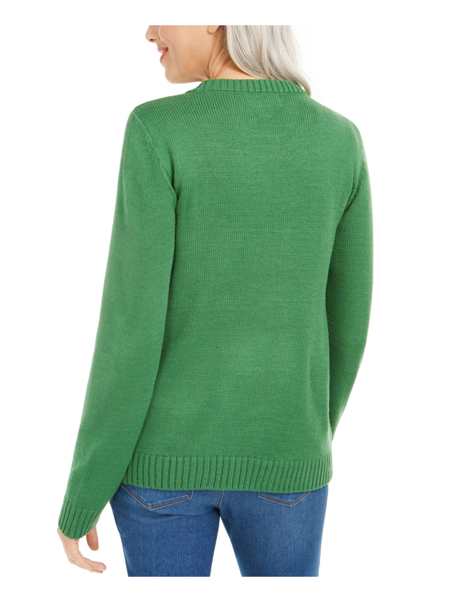 Karen Scott Women's Christmas Pug Sweater Green Size Petite S