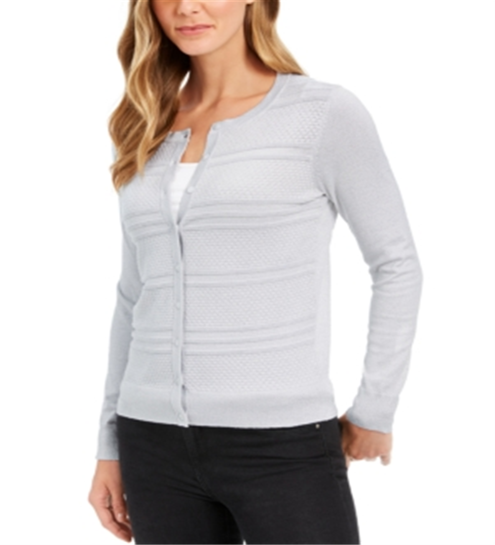 Charter Club Women's Textured Lurex Cardigan Sweater Gray Size X-Small